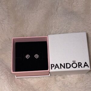 Pandora Silver Square CZ Stud Earrings - Silver